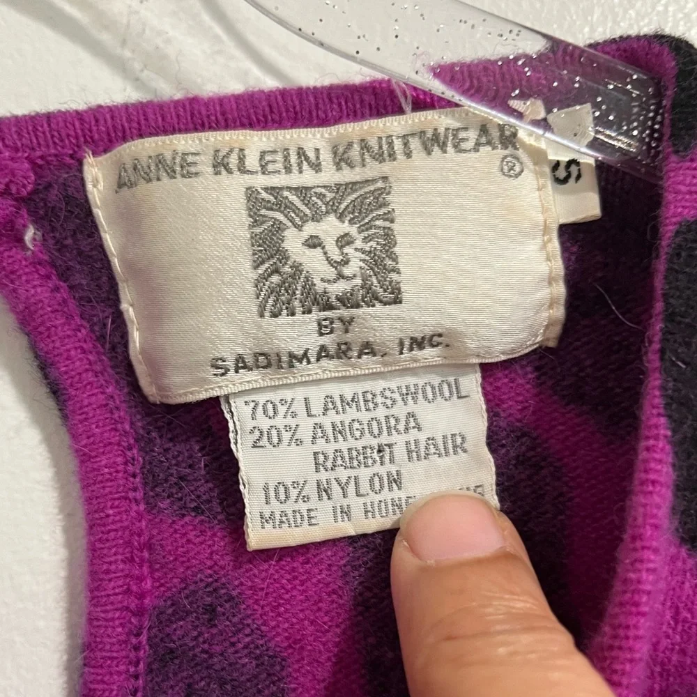 Anne Klein Vintage Purple/ Black Lambswool Blend Animal Print Sweater‎ Sz. S